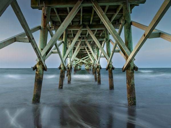 Ocean Crest Pier Underneath Long Exposure | Oak Island NC Architectural Coastal Photography