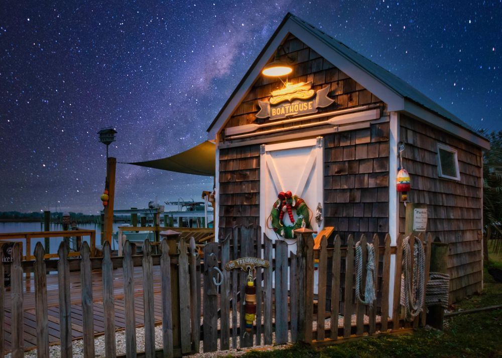 Starry Night at the Boathouse – Southport NC Coastal Photography by Dan Dolak