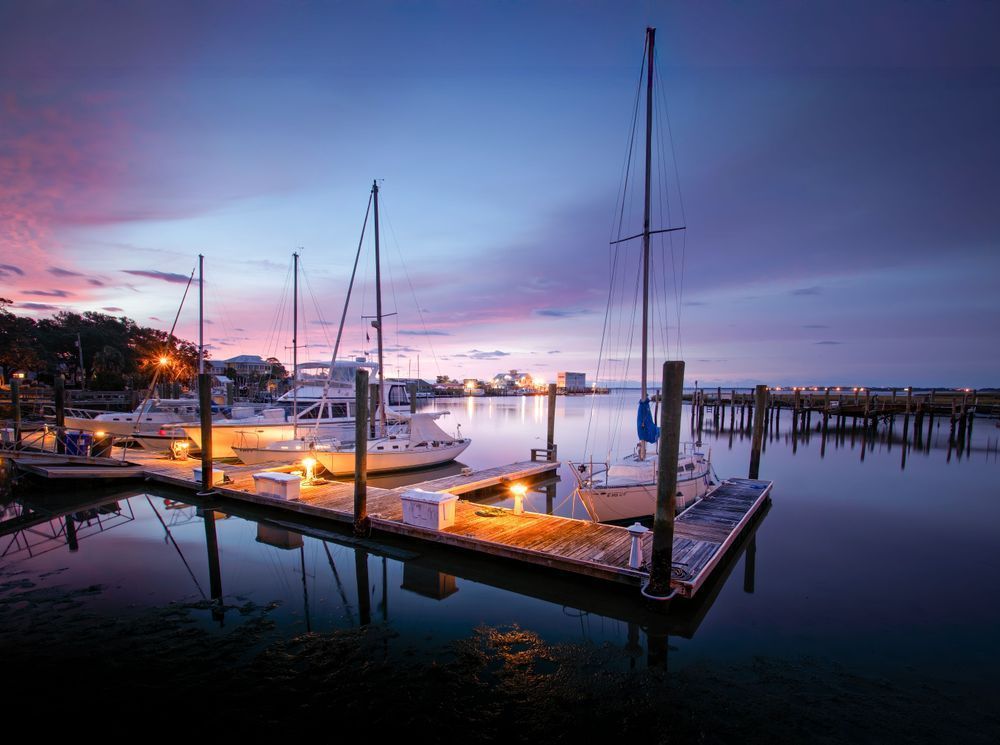 Southport Yacht Basin Blue Hour Sailboats | Coastal Photography Print
