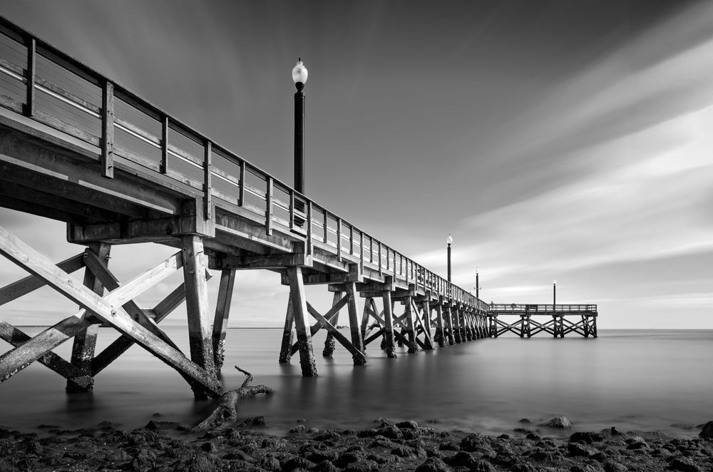 Southport Pier Black and White Photography | Cape Fear River Long Exposure Fine Art Print