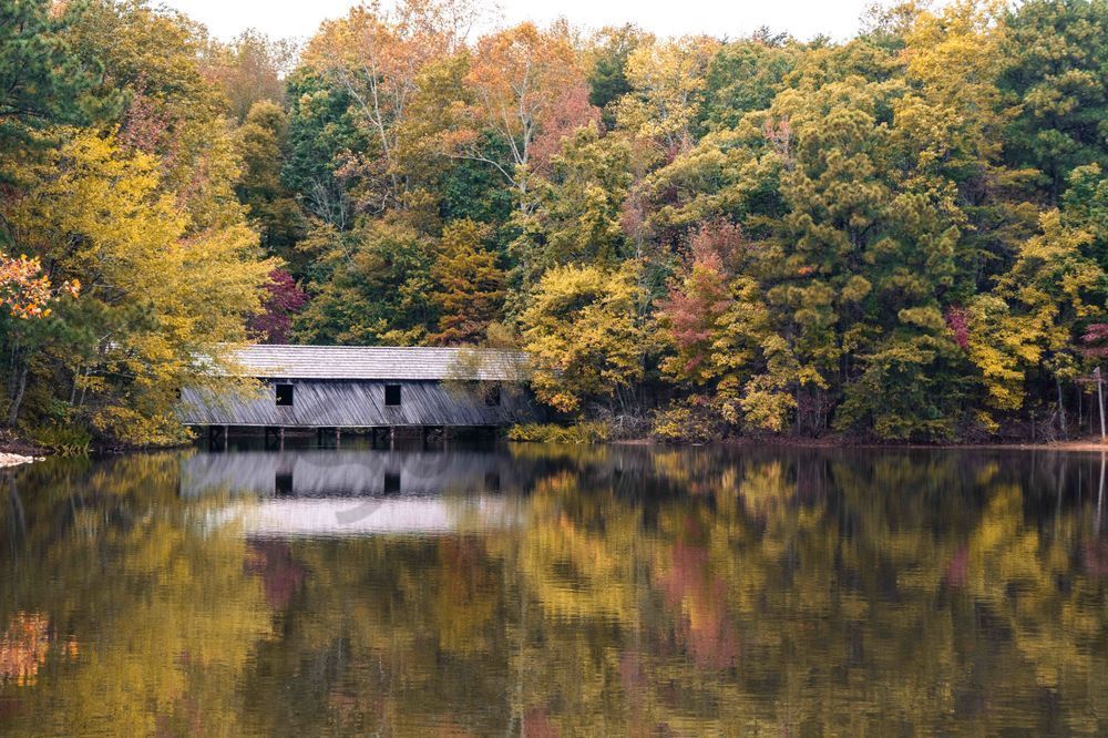 Cambron Covered Bridge: Autumn Reflection Art Print | Bama Price