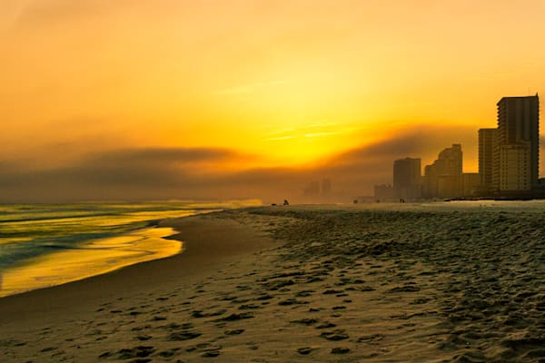 Hazy Highrises: Foggy Gulf Shores Sunset Art Print | www.bamaprice.com