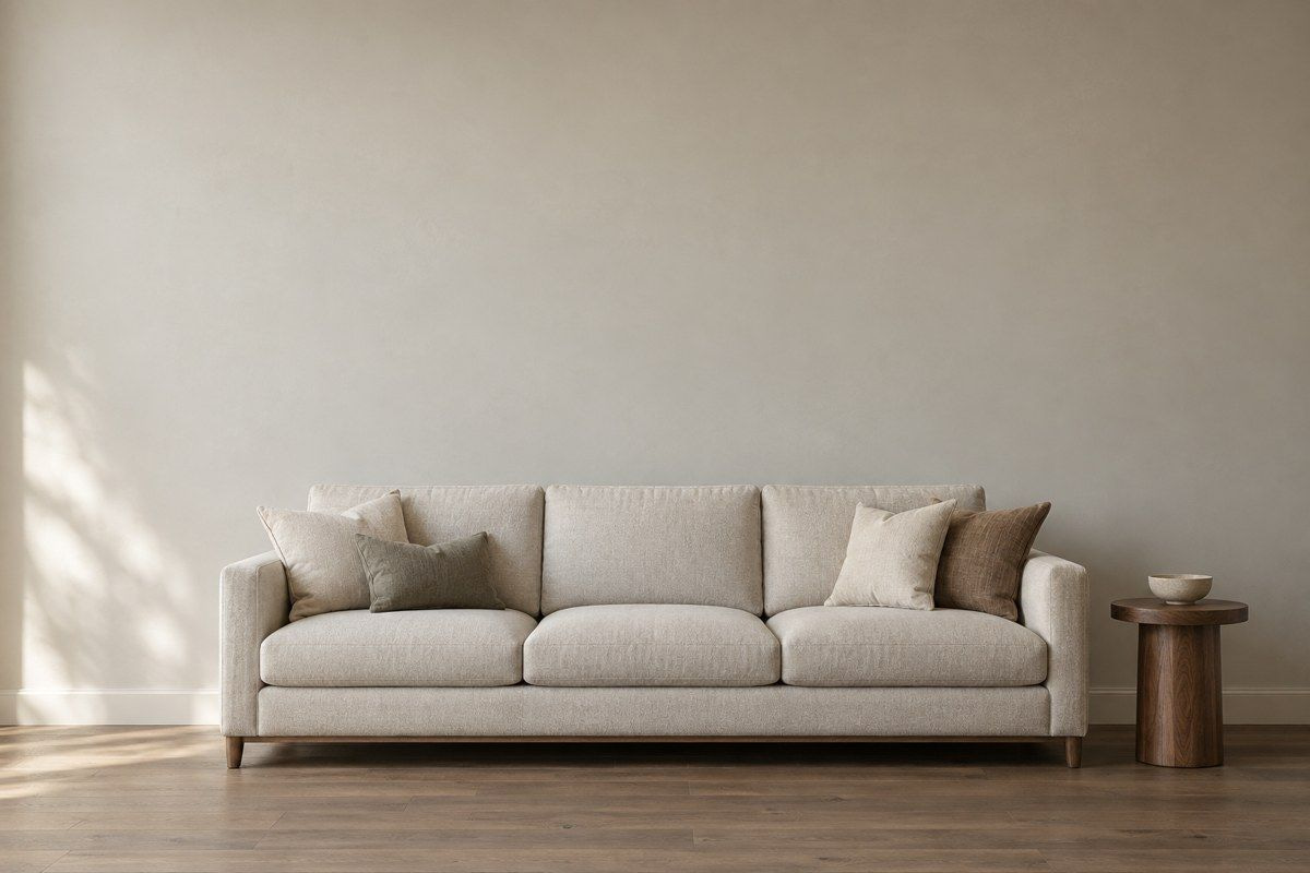 Neutral room with an 84-inch reference sofa