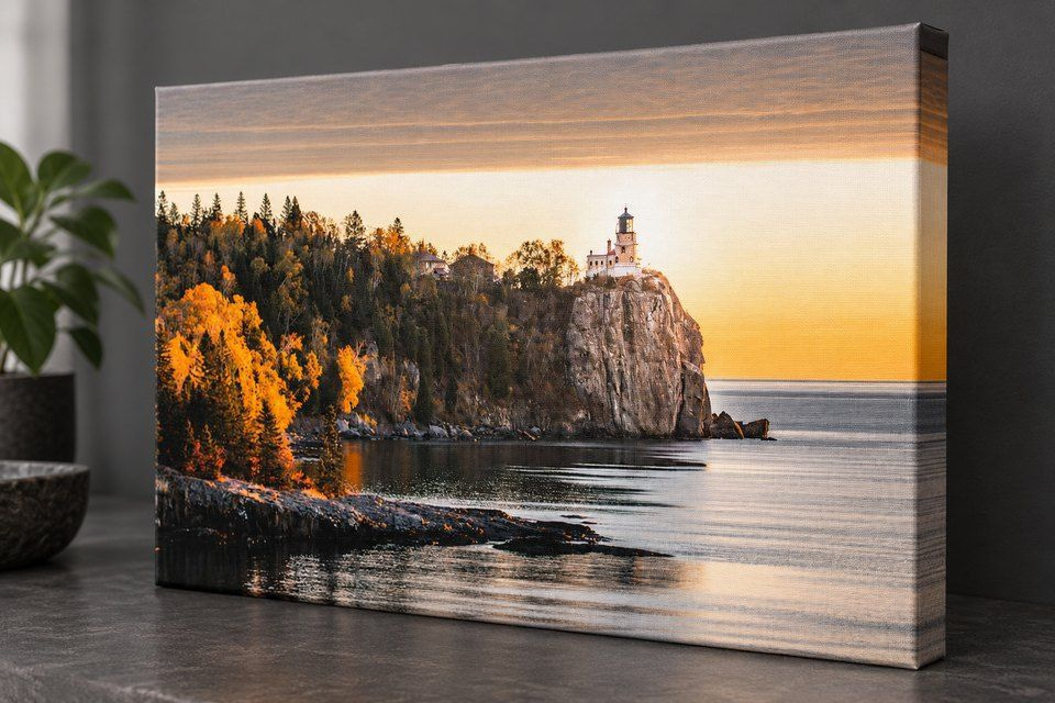 Detail of the lighthouse photograph on woven canvas with a wrapped edge