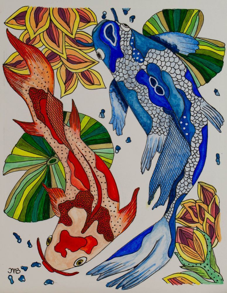 Colorful Koi: An Aquatic Duo Art | Left Brain Creative - Art by JMB