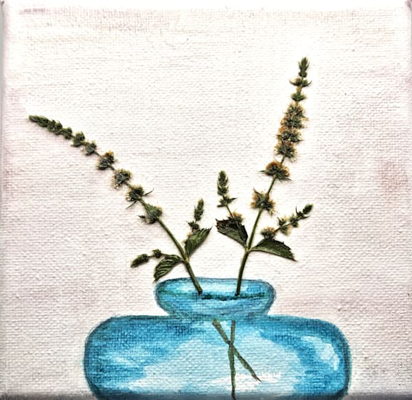 Quiet Arrangement: Mint Stems in Turquoise Vessel