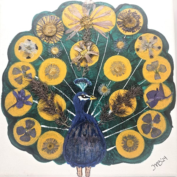 Blooming Peacock - Mixed Media Botanical Artwork