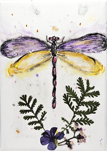 Dragonfly Dance - Botanical Mixed Media Artwork