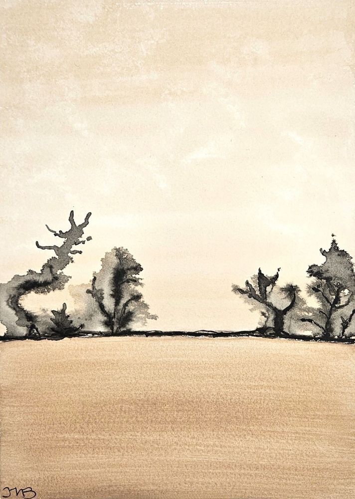 Mocha Mist Forest - Serene Watercolor Landscape
