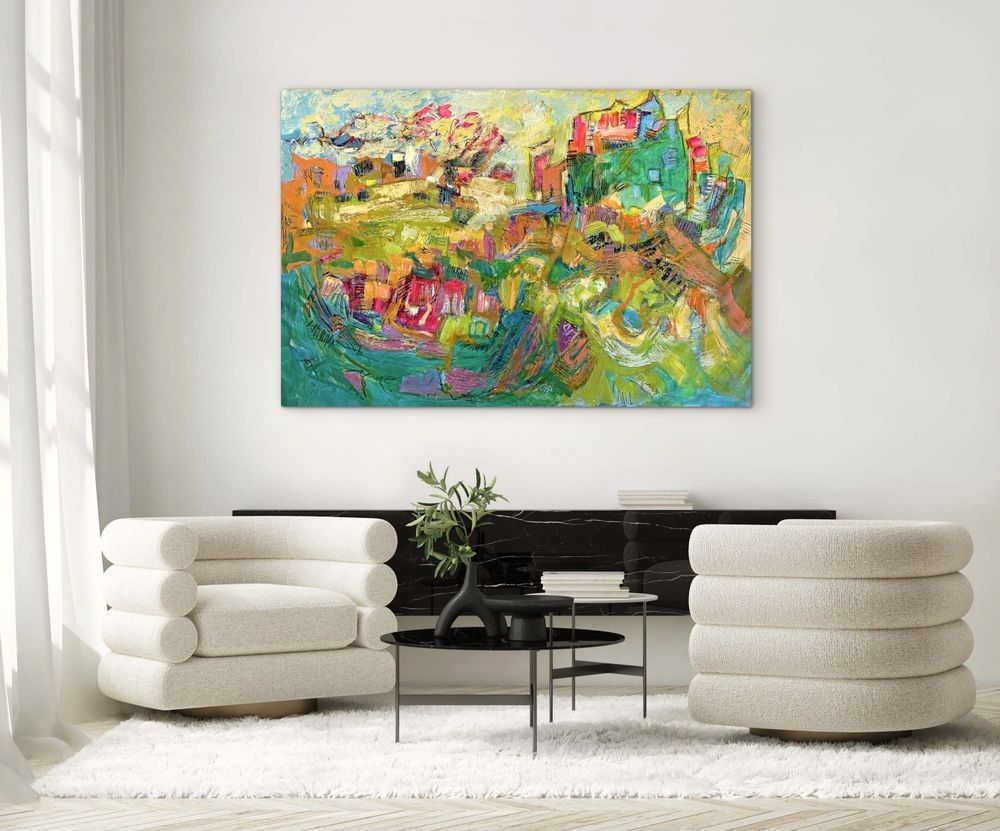 colorful abstract canvas print, multi color.