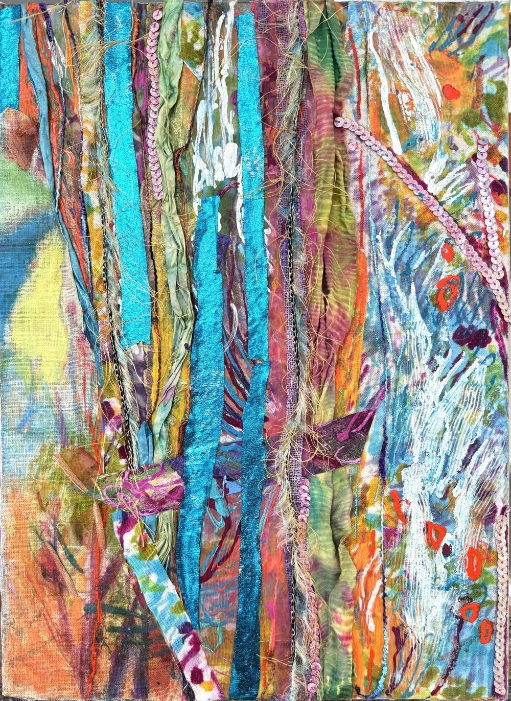 Two Sisters textile collage, triptych panel 1 Dorothy Fagan