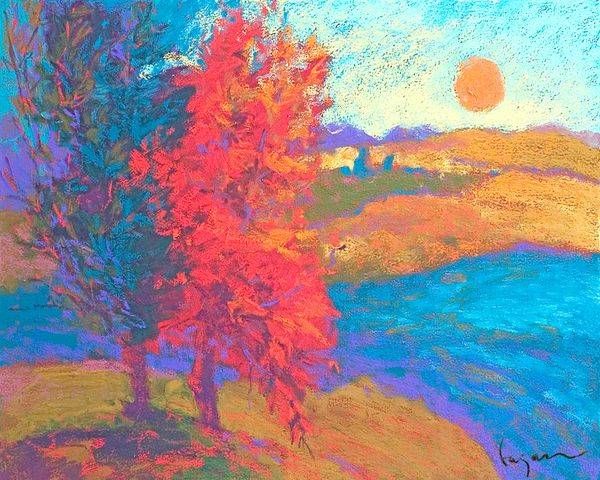 Abstract Trees by River Painting, Fine Art Print by Dorothy Fagan