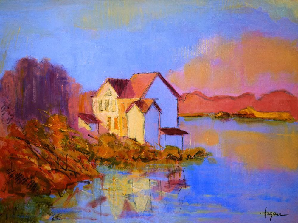 Cottage on the Water Painting, Limited Edition Print by Dorothy Fagan