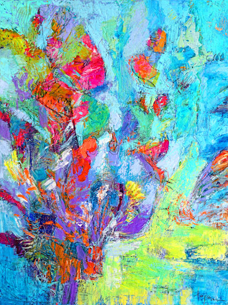 Blue Floral Abstract, Butterfly Release by Dorothy Fagan Fine Arts