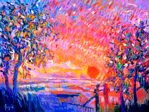 Large Red Sunset Painting, Canvas Art by Dorothy Fagan