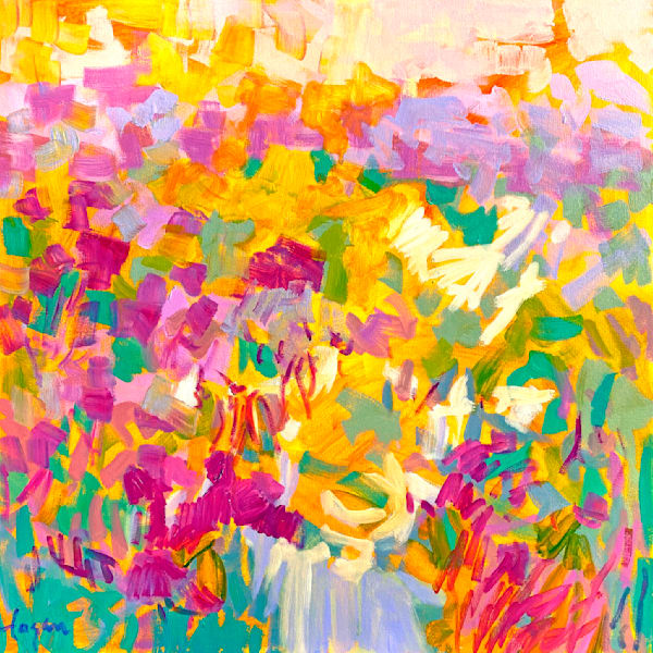 Yellow Pink Abstract Painting, Canvas Wall Art by Dorothy Fagan