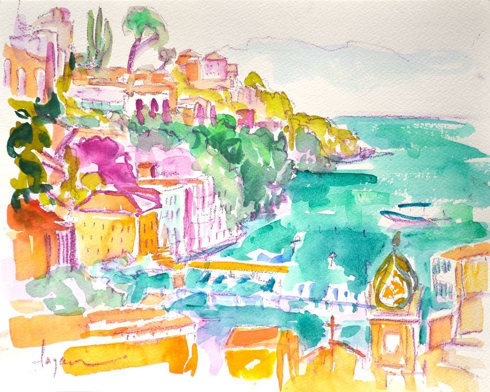  Amalfi Coast Watercolor Painting by Dorothy Fagan
