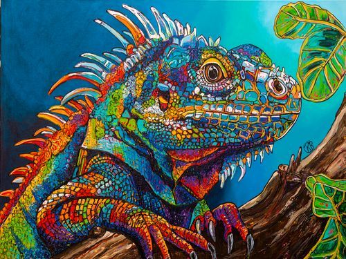 Tree Top Iguana - Colorful Caribbean Wildlife Art