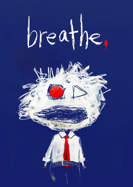 Playful Hand-Drawn Art – Scribbled Cartoon Character with 'Breathe' Message