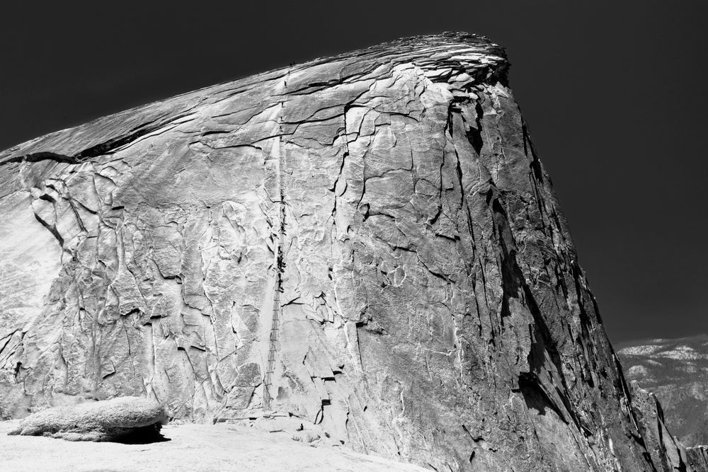 A depiction of the final steep climb of half-dome in Yosemite National Park