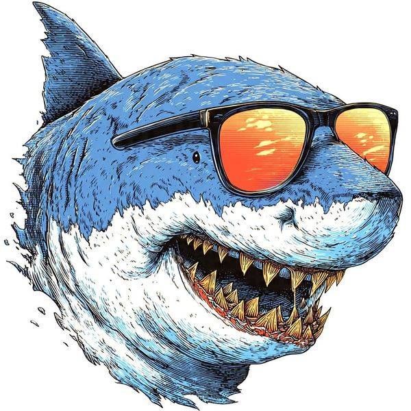 Great White Shark Wearing Sunglasses | Funny Shark Sticker & Tote