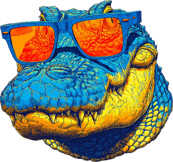 Alligator Wearing Sunglasses | Funny Alligator Sticker & Tote