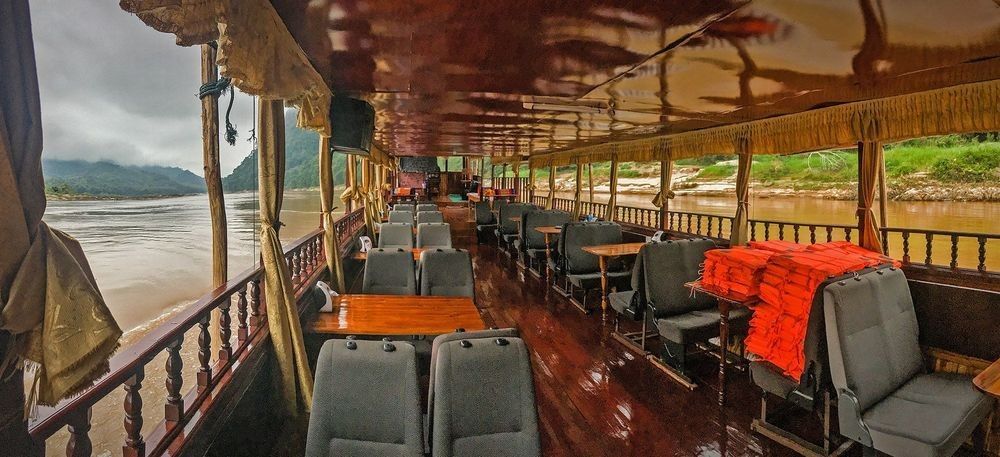 Interior of long boat on the two-day river trip in Laos