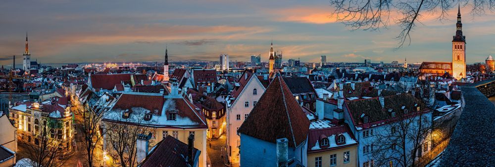Tallinn, Estonia, Old Town Skyline at Dusk
