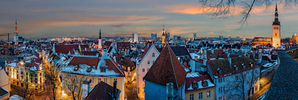 Tallinn, Estonia, Old Town Skyline at Dusk
