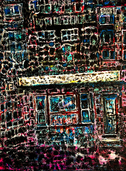 Still Here Early Blacklight Cityscape Painting by Laura Jay 280