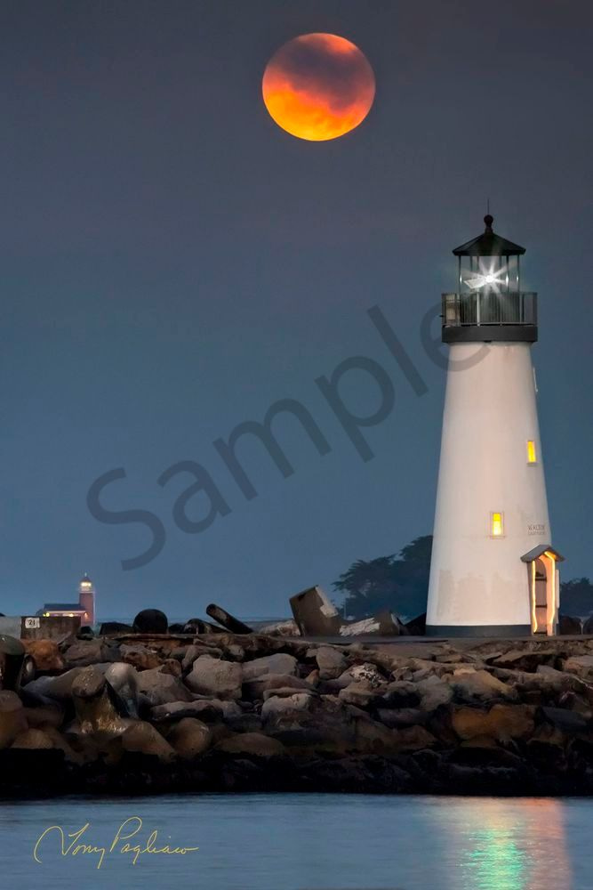 Moonset Over Lighthouses Art | Tony Pagliaro Gallery