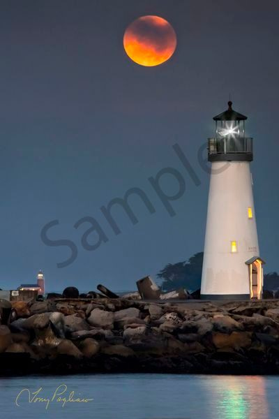 Moonset Over Lighthouses Art | Tony Pagliaro Gallery
