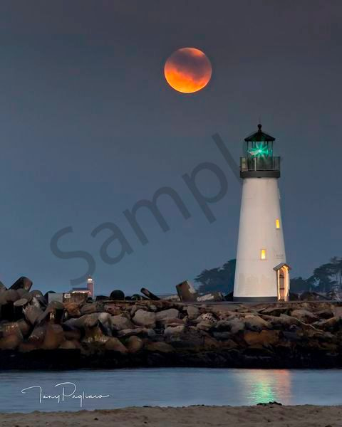 Moonset Over Lighthouses Art | Tony Pagliaro Gallery