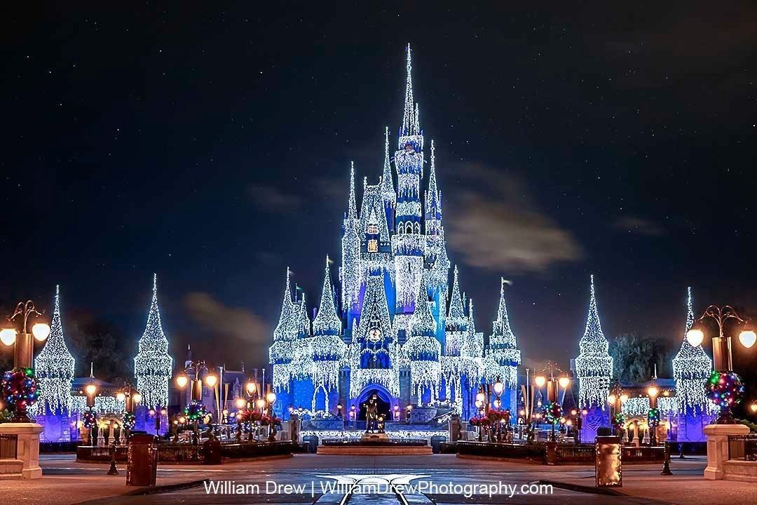 Not a Creature Was Stirring - Disney Christmas Art featuring Cinderella Castle lit up in Dream Lights by William Drew