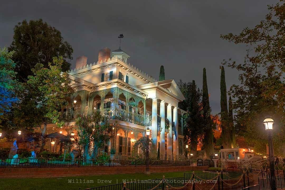 Haunted Mansion at night Disneyland black and white fine art photography print