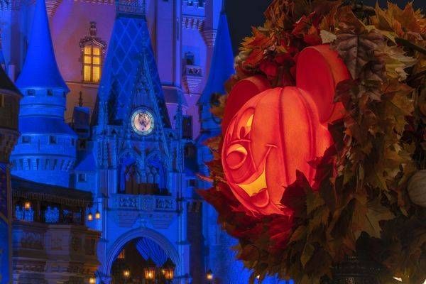 Mickey Pumpkin at Cinderella Castle Night - Disney Print