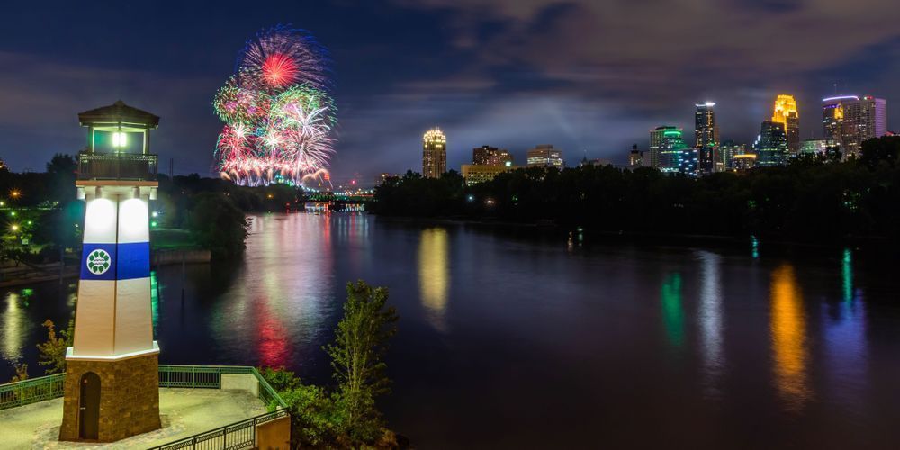 Aquatennial Fireworks Minneapolis Wall Art - 2018 Summer Celebration with Skyline & Lighthouse