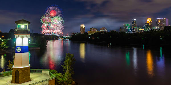 Aquatennial Fireworks Minneapolis Wall Art - 2018 Summer Celebration with Skyline & Lighthouse
