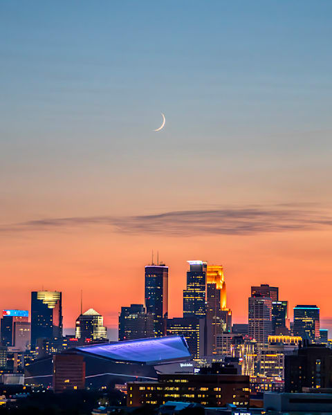 Crescent Serenade: Minneapolis Skyline Photography Print