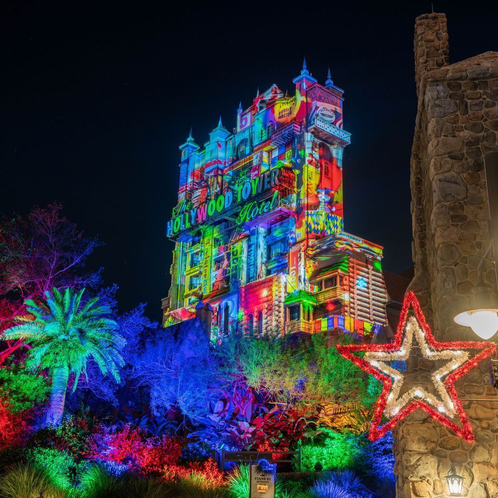 Colorful Christmas at the Hollywood Tower Disney Art by William Drew Photography