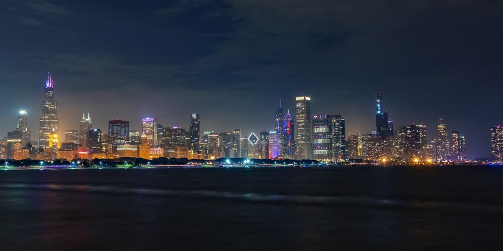 Chicago Skyline At Night On Independence Day   Chicago Wall Art Photography Art | William Drew Photography