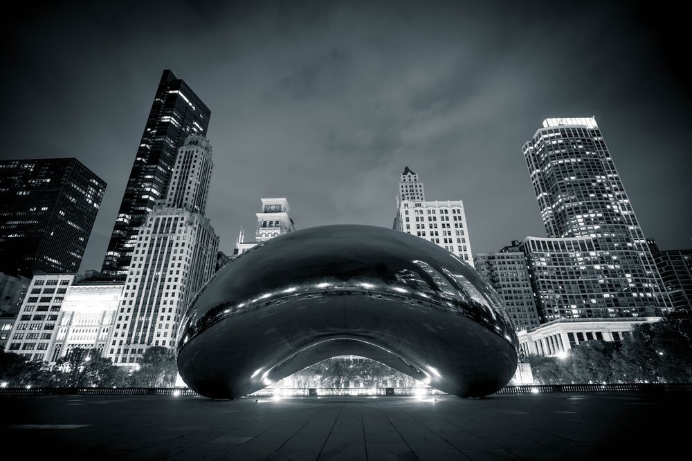 Chicago Bean in Black and White Fine Art Metal Print | William Drew Photography
