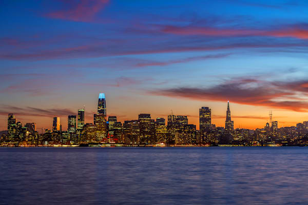 City Of San Francisco Skyline At Sunset Photography Art | William Drew Photography