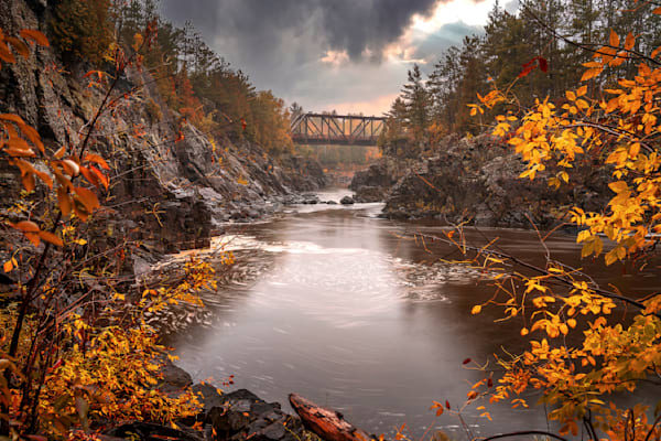 Autumn River Bridge Print - Jay Cooke State Park, Carlton MN