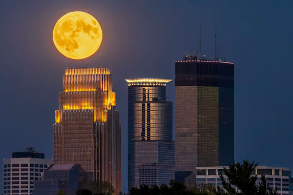 Moonlit Minneapolis Skyline Photography - Urban Landscape