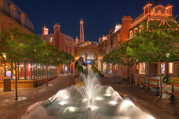 France Fountain at Night Disney Art by William Drew Photography