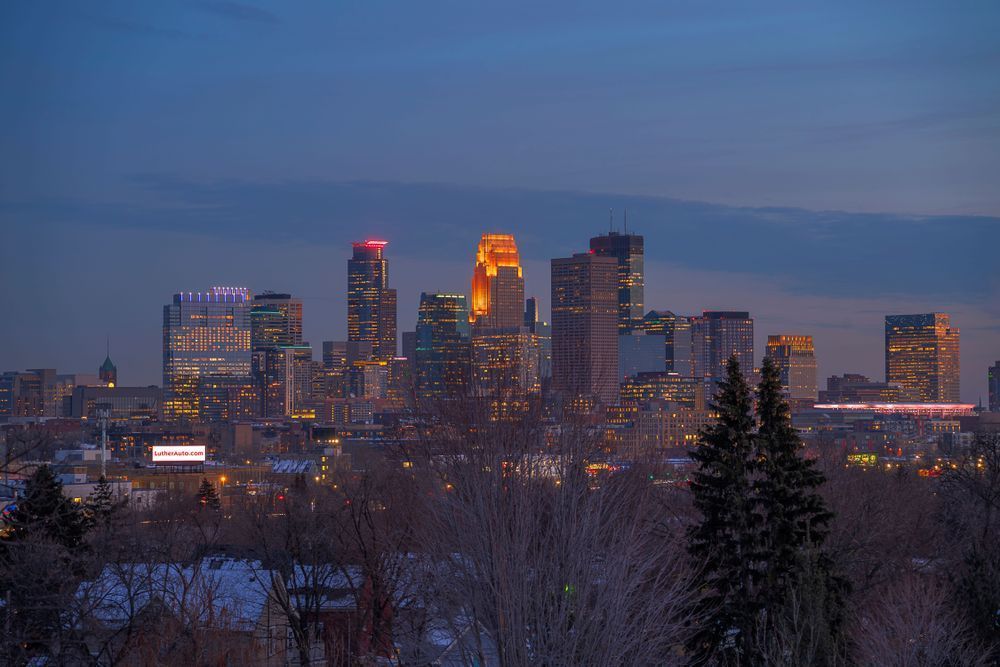 Minneapolis Skyline Wall Art – Farview Park Overlook Blue Hour Photography