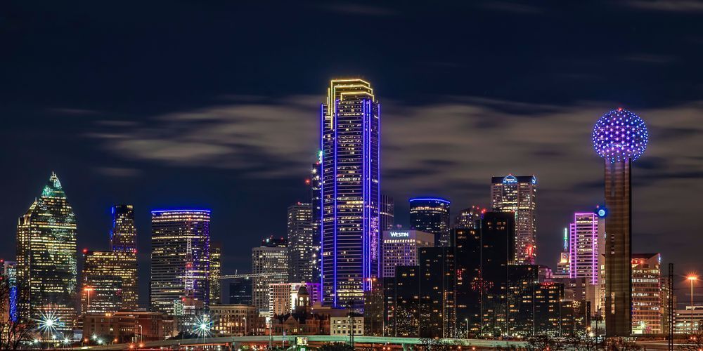 Dallas Skyline Wall Art at Night – Purple & Gold Cityscape Photography