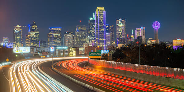 Tribute Lights: Dallas Skyline at Night – Fine Art Cityscape by William Drew Photography