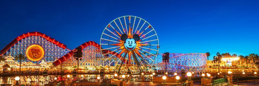 Pixar Pier at Dusk Panoramic Wall Art | Disneyland California Adventure Print